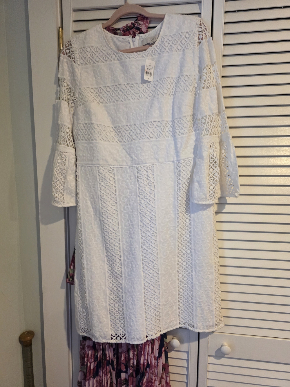 LOFT White Lace 3/4 Sleeve A-Line Dress
